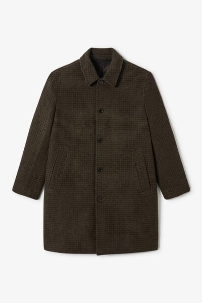 Manteau long col chemise pied-de-puce