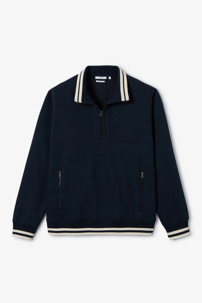 Sweater met rits, opstaande kraag, contrastboord