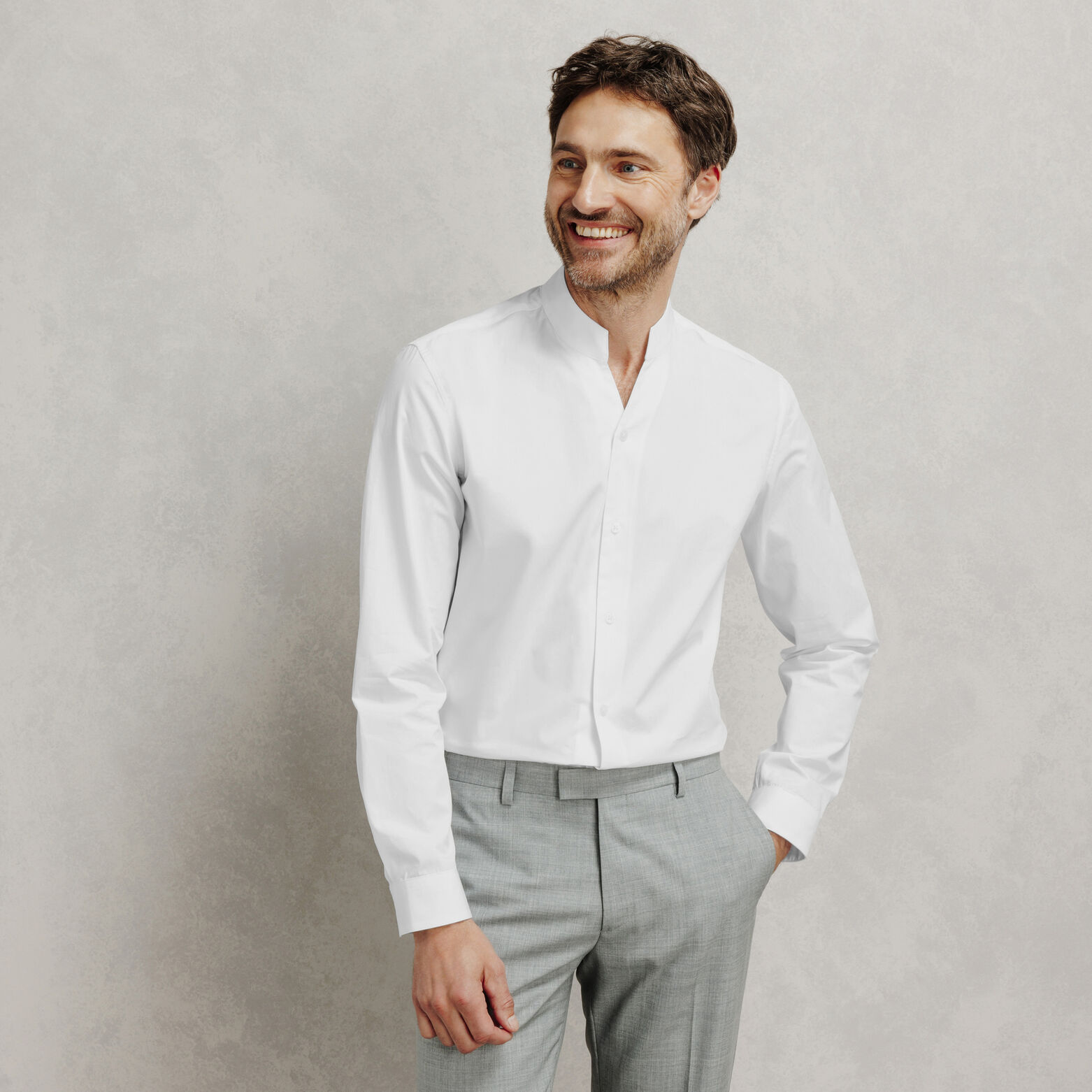Chemise regular coton unie col mao ouvert