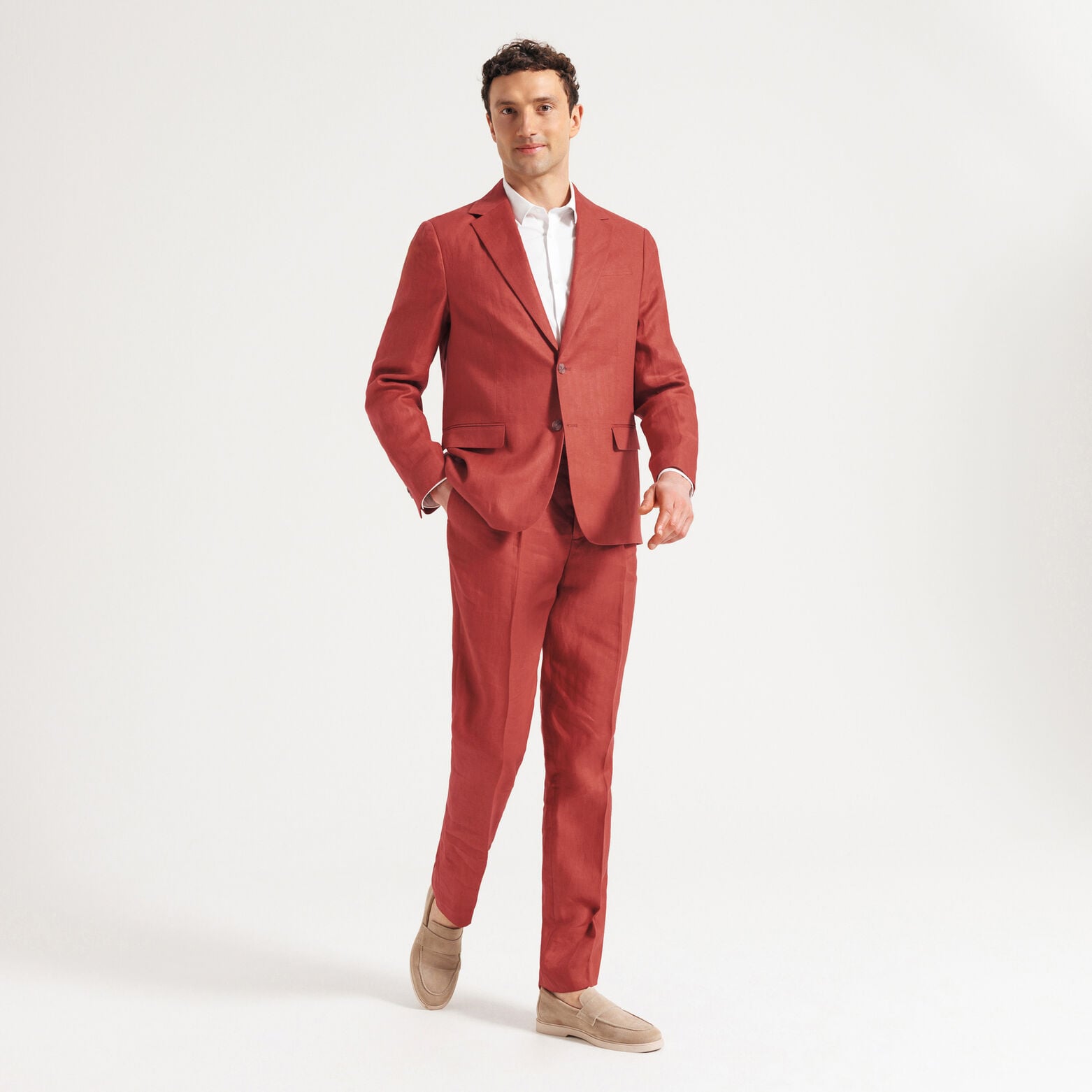 Veste de costume confort motif chevron 100% lin