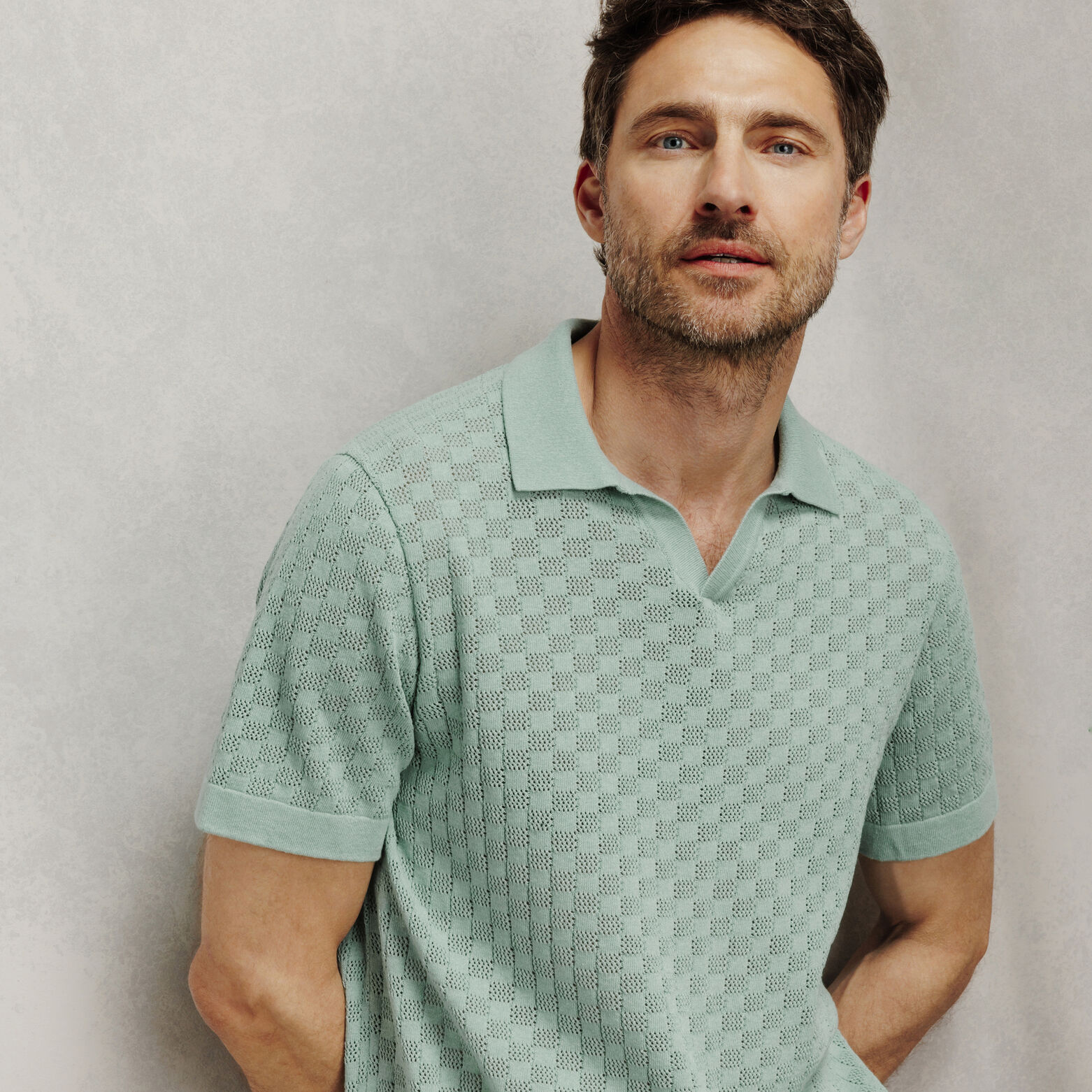 Polo en maille col resort damier