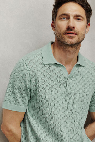 Polo en maille col resort damier