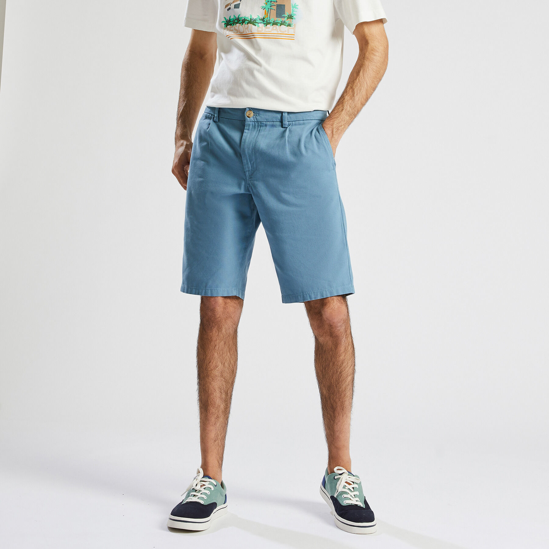 Bermuda chino con pinces Blu medio | Jules
