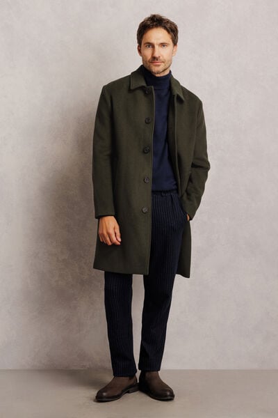 Manteau long col chemise laine majoritaire