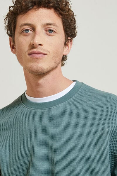 Sweater met ronde hals in wafelstof