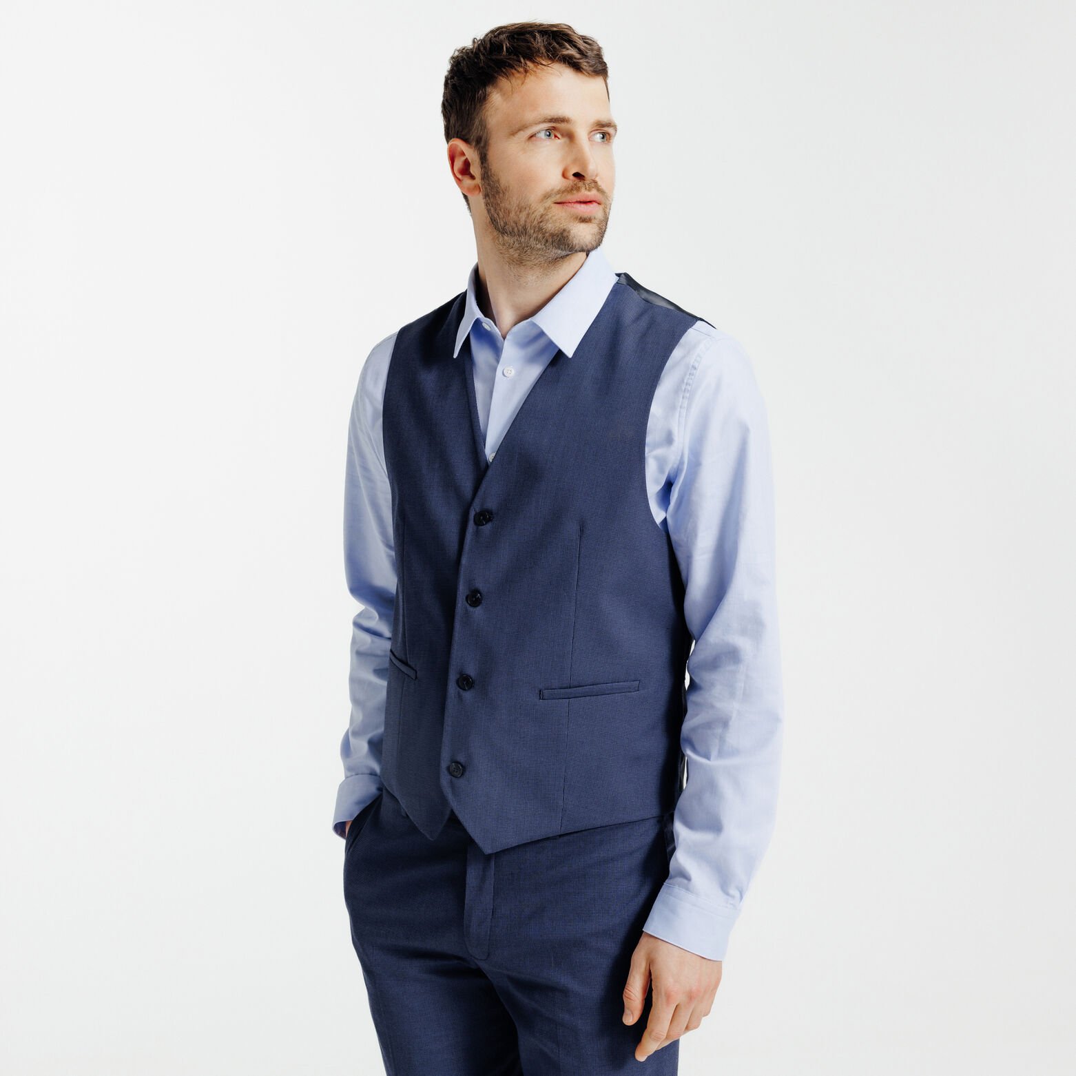 Costume 3 pi&egrave;ces slim pied-de-puce - Bleu