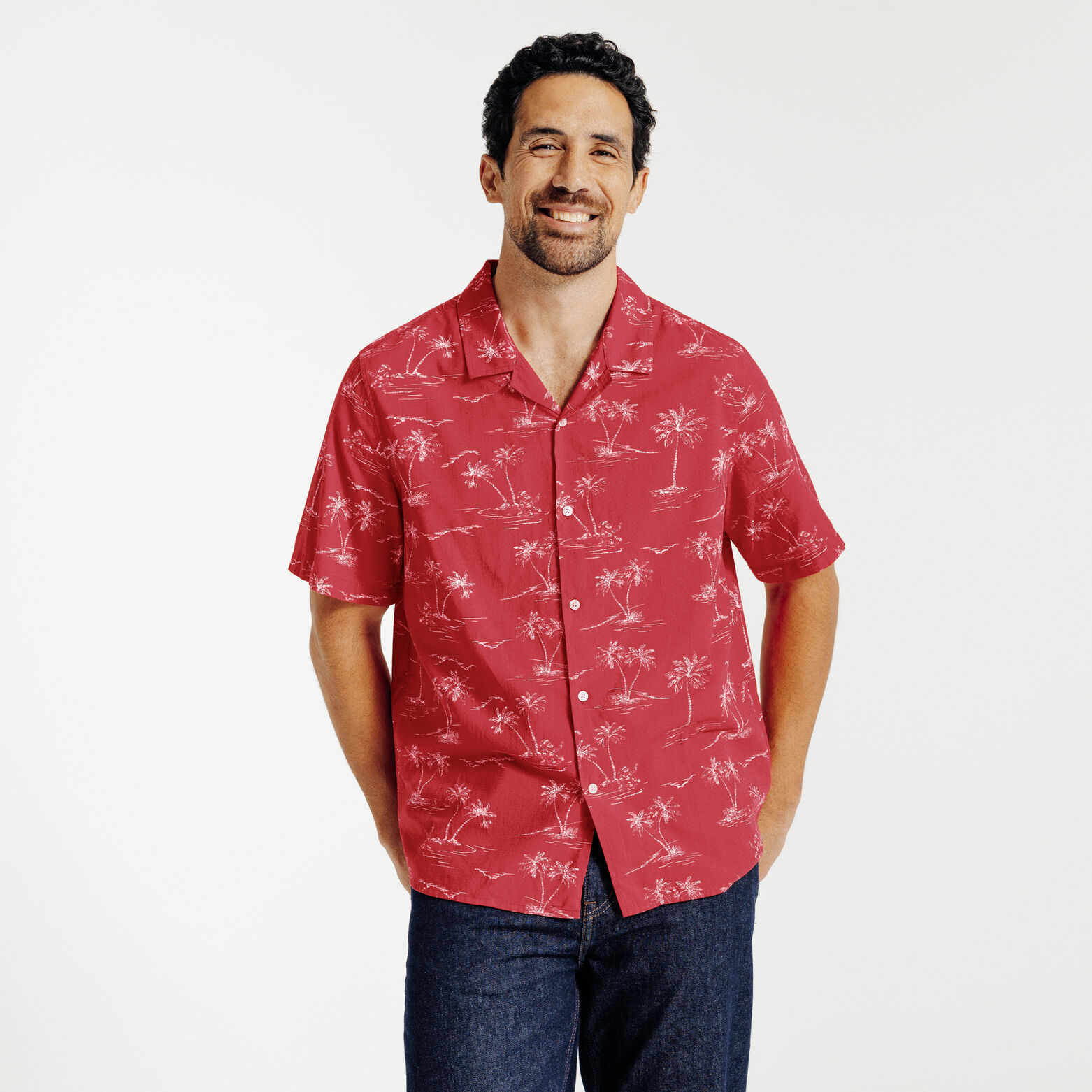 Regular hemdje met landschapsprint in gevlamd kato