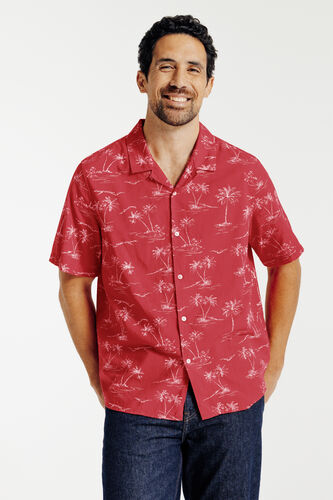 Regular hemdje met landschapsprint in gevlamd kato