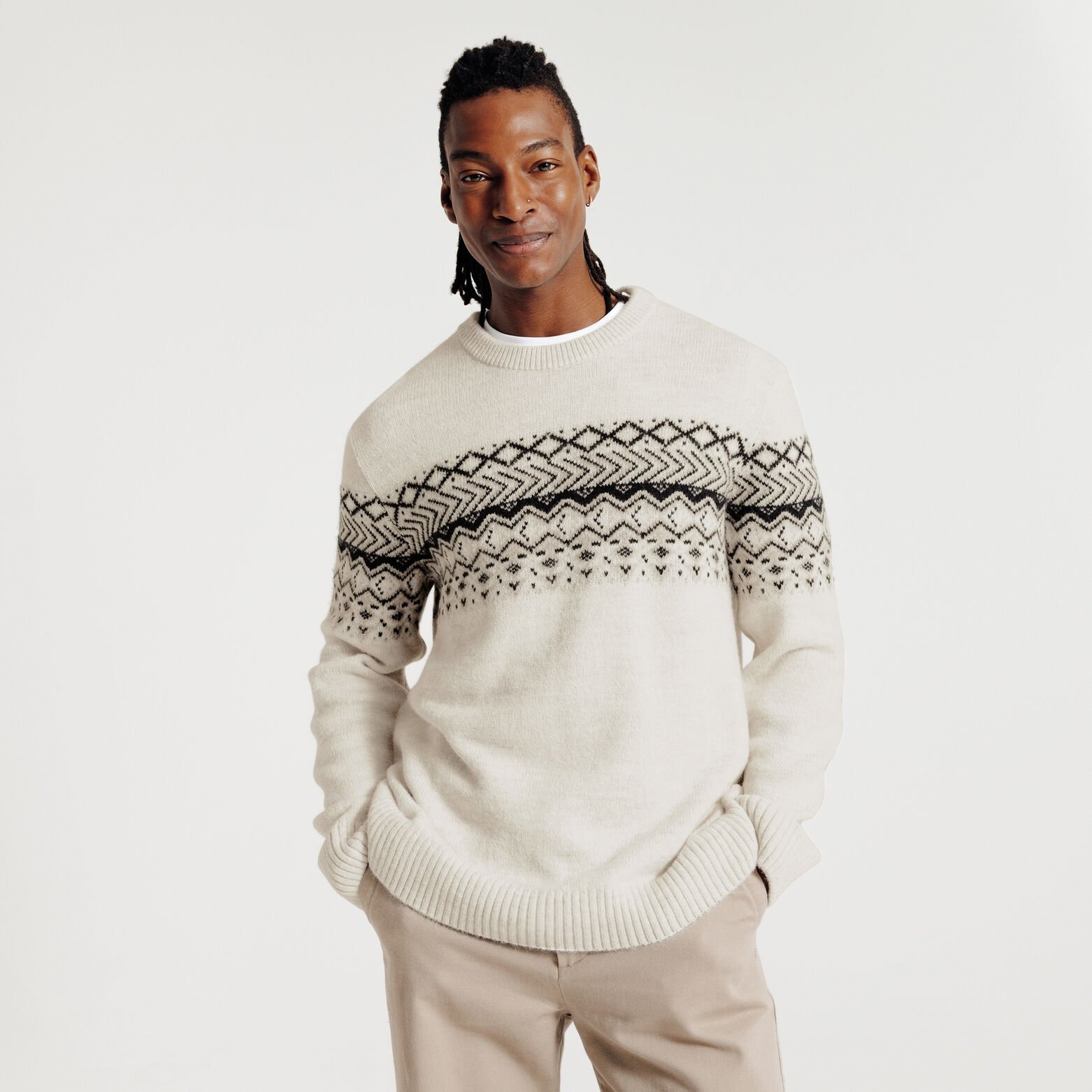 Noorse trui ronde hals in jacquard