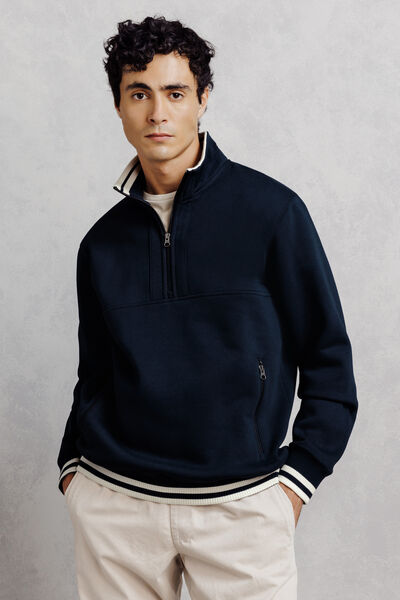 Sweater met rits, opstaande kraag, contrastboord