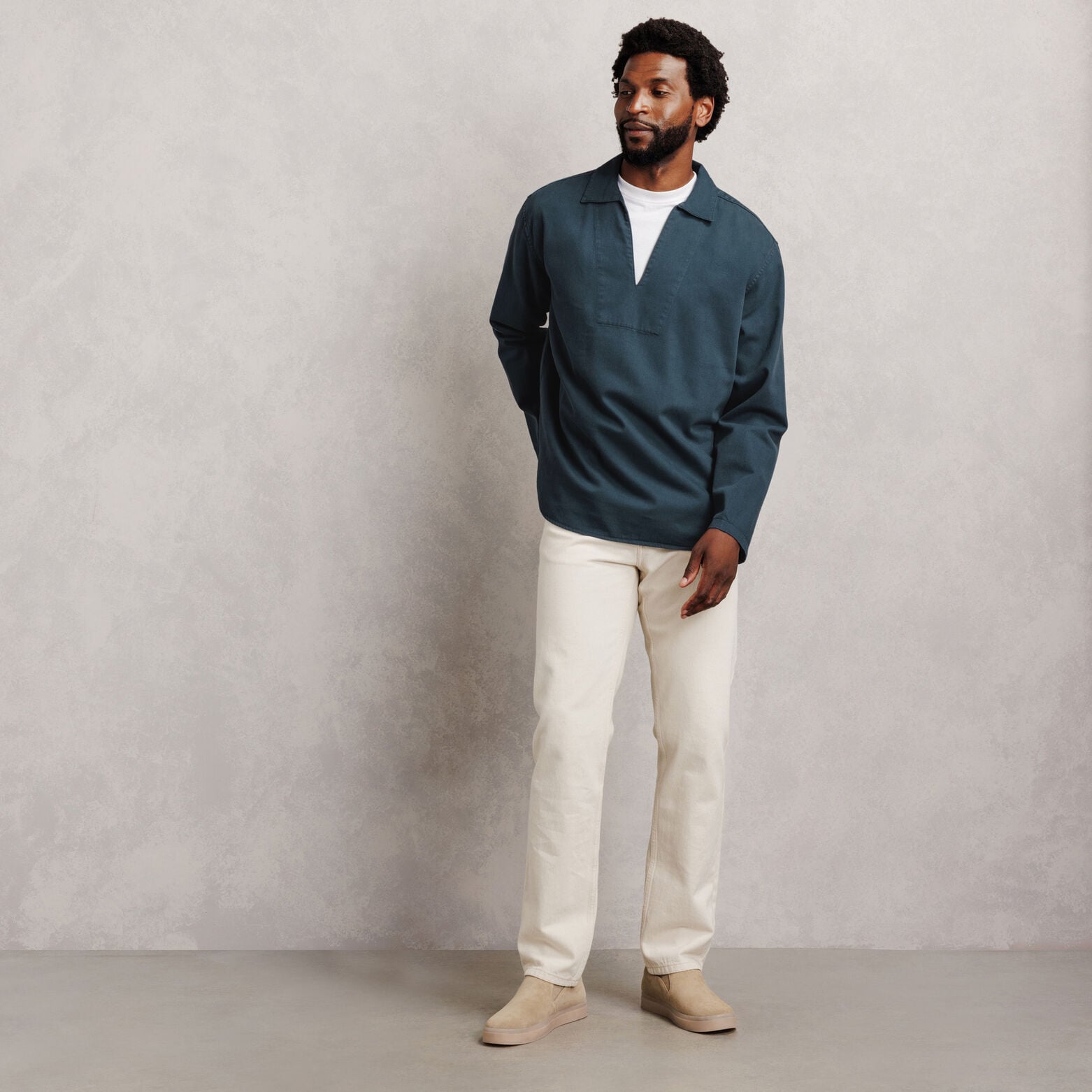Chemise 100% coton col vareuse unie