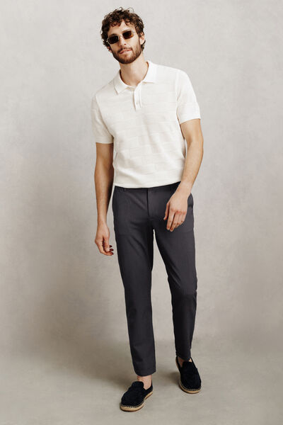 Pantalon tapered 7/8&egrave;me seersucker ray&eacute;
