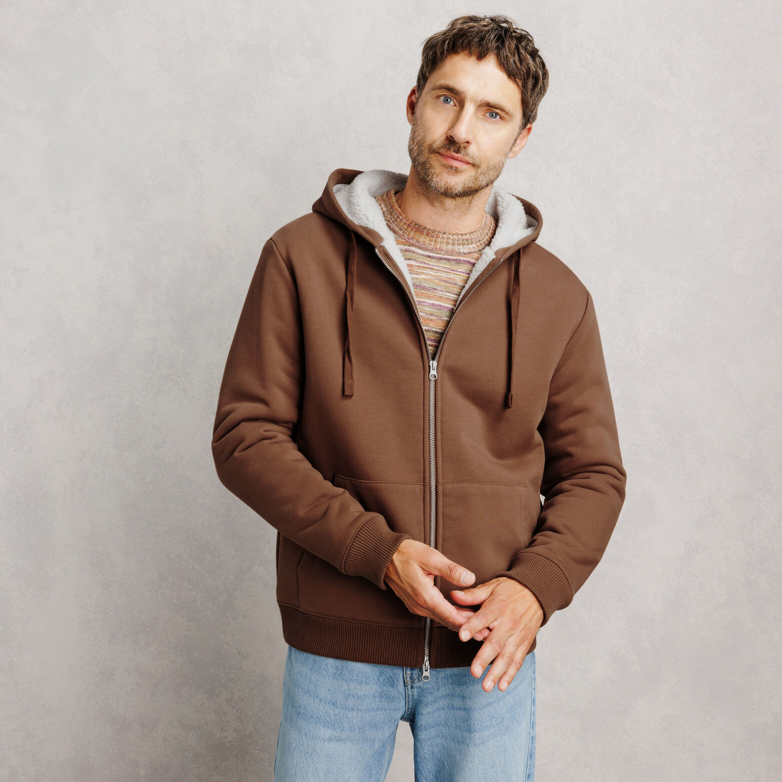 Sweat &agrave; capuche zipp&eacute; doubl&eacute; sherpa