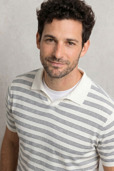 Gestreepte trui korte mouwen met resort polokraag