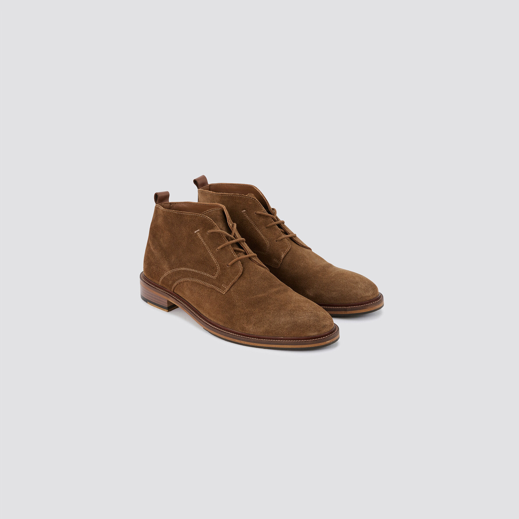 Boots montantes en cro te de cuir lacets Marron Jules