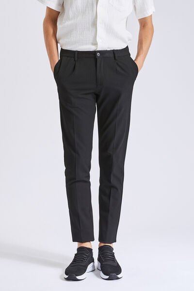 Pantalon chino à plis aspect flanellisé Noir