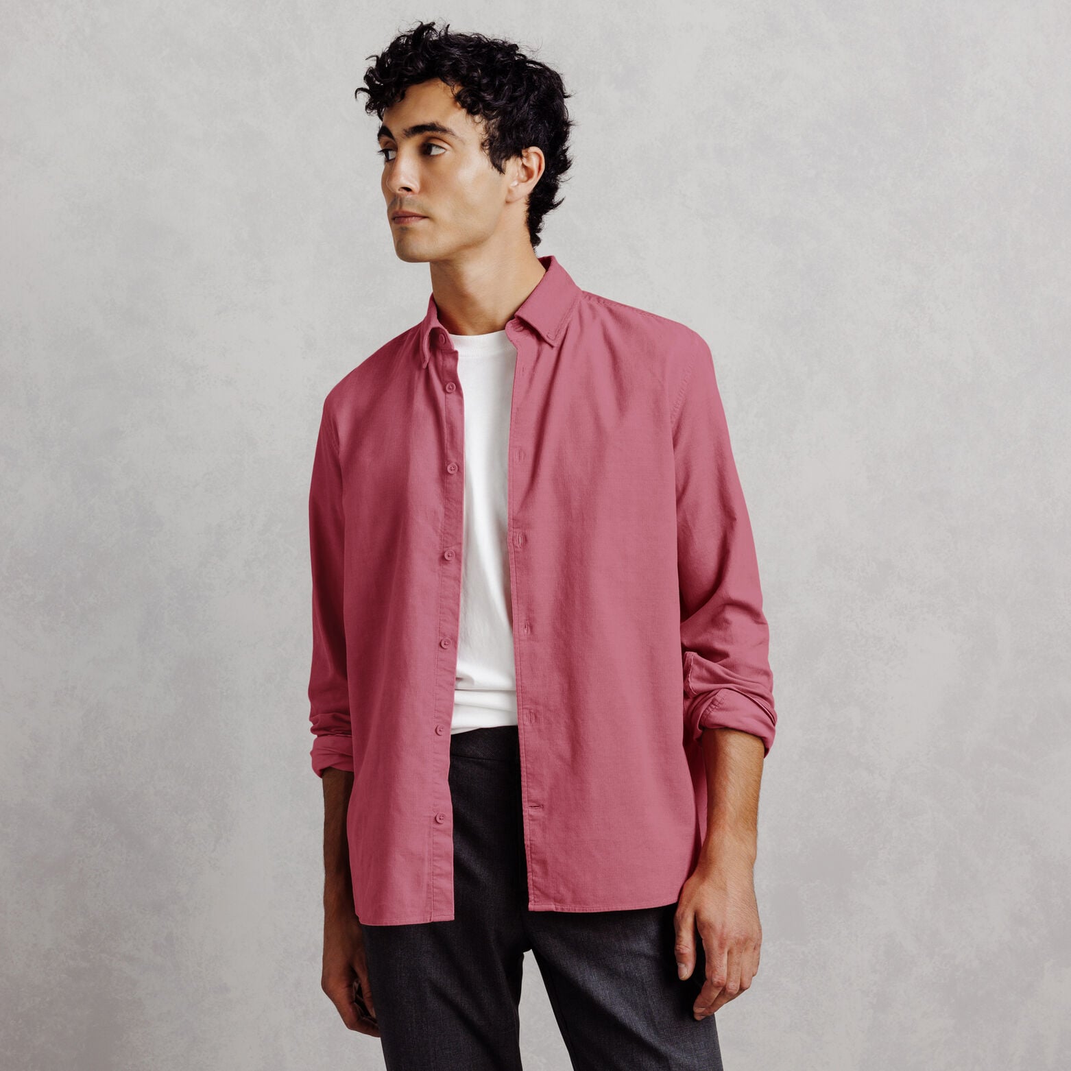 Chemise en velours c&ocirc;tel&eacute; unie 100% coton