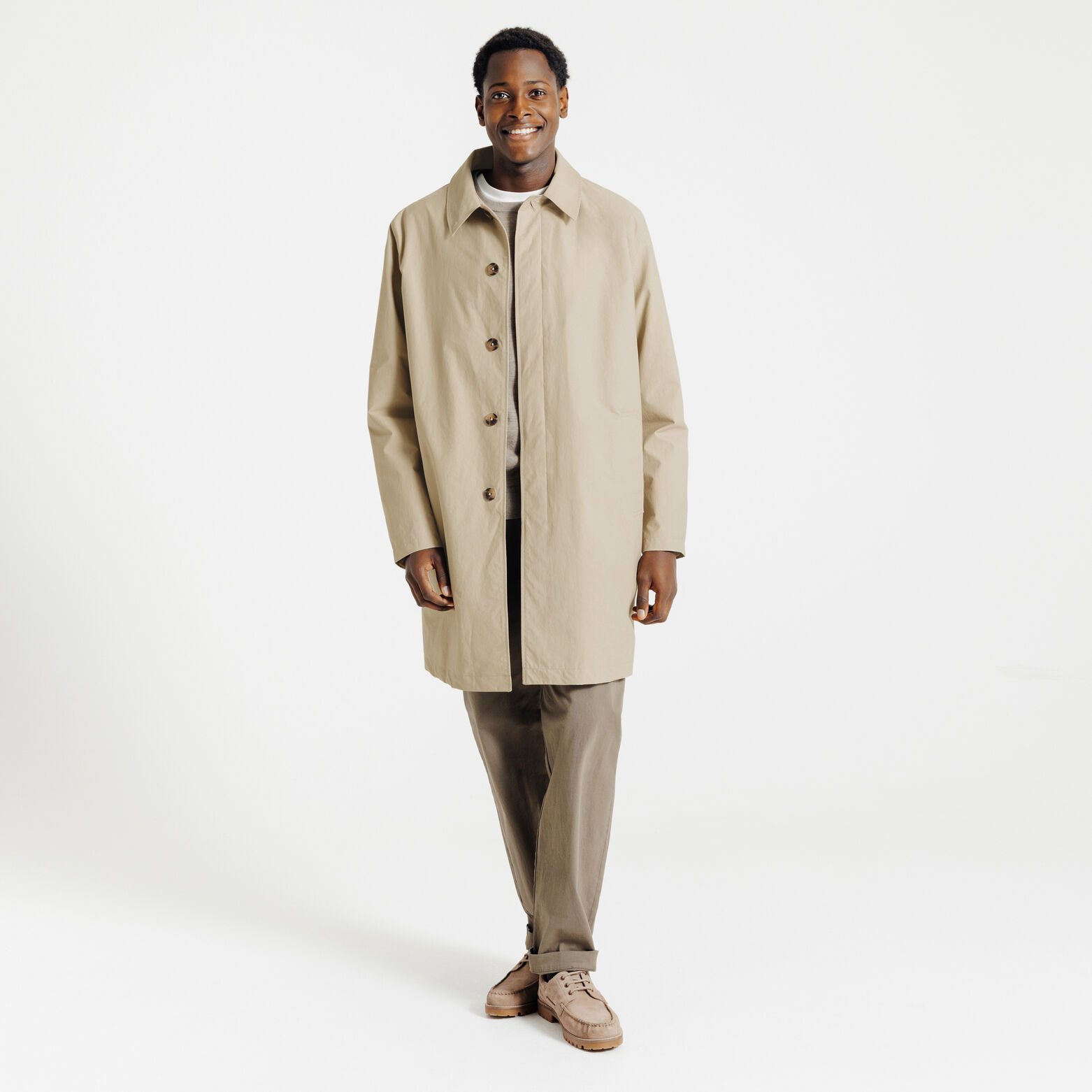 Trench long col chemise doubl&eacute;