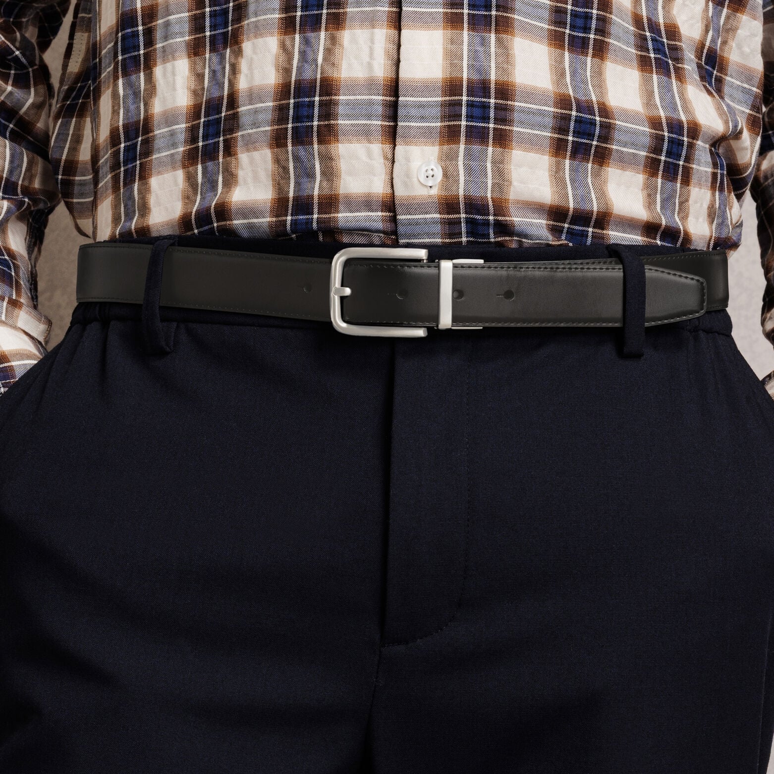 Coffret ceinture en cuir r&eacute;versible