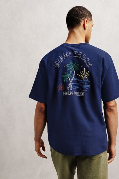 Tee shirt relax brod&eacute; devant dos textur&eacute;