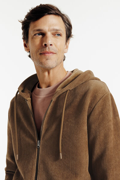 Sweater met kap en rits in fluweel