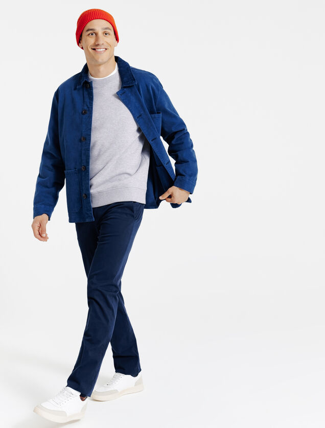 Gem&ecirc;leerde sweater ronde hals, borduursel borst