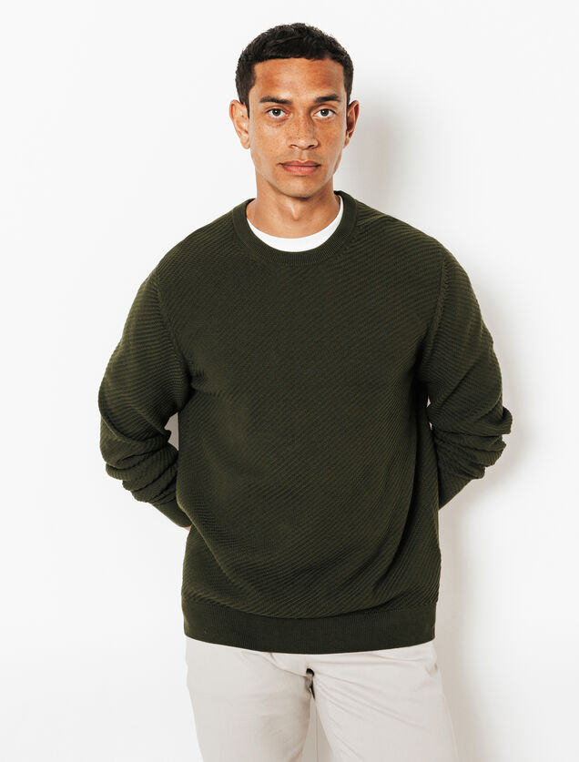 Pull col rond jeux de points fantaisie