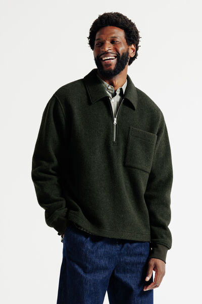 Sweat col polo zippé contenant de la laine