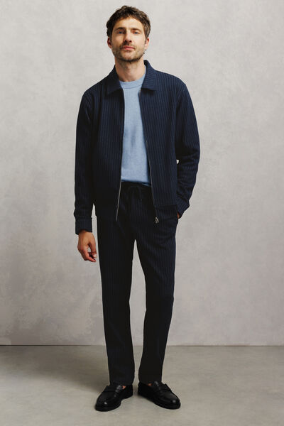 Ensemble veste ray&eacute;e et pantalon tapered ray&eacute; - Bleu fonc&eacute;