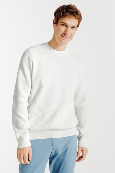 Pull col rond jeux de points fantaisie