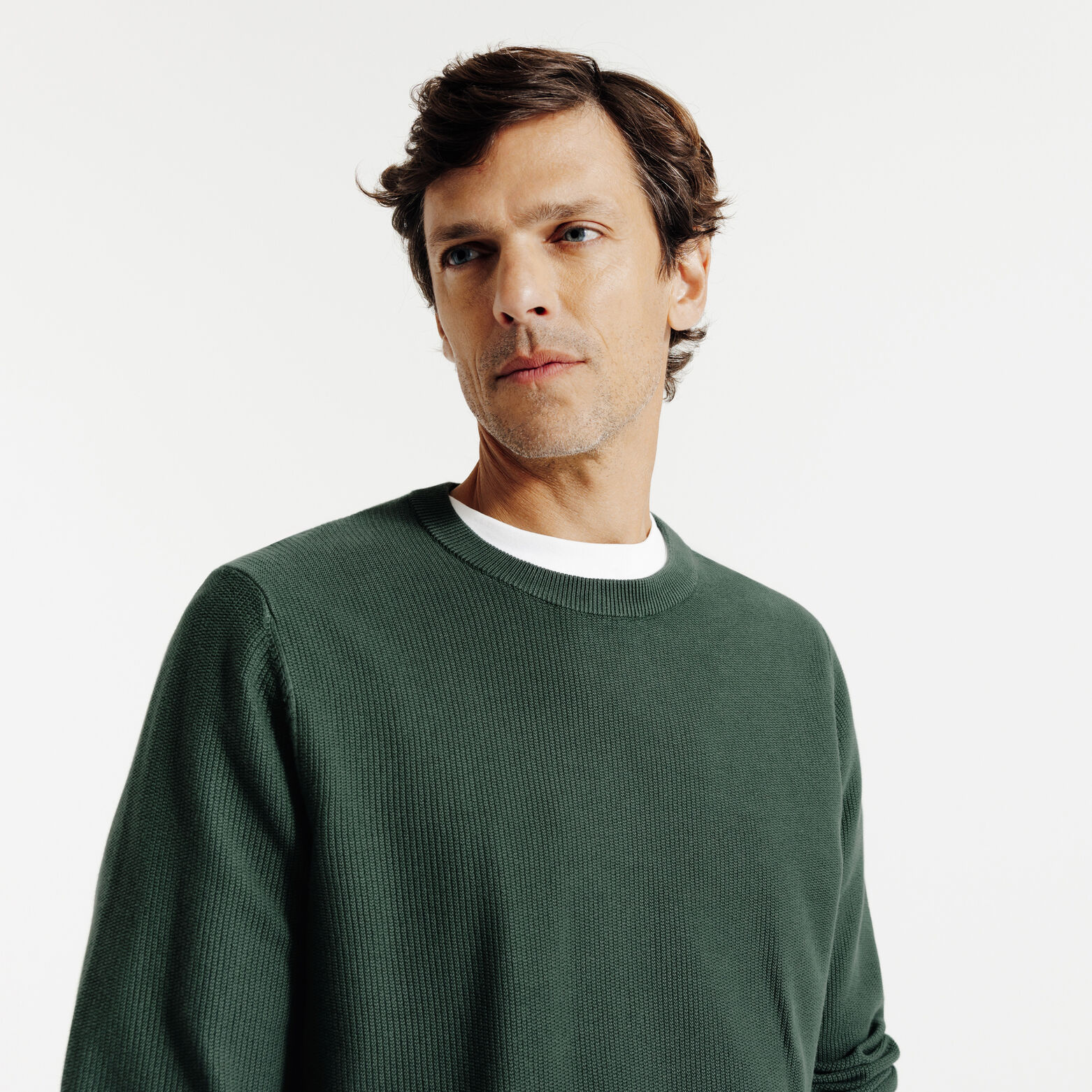 Pull col rond jeux de points fantaisie