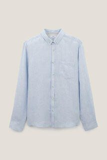 Chemise en lin regular col boutonn&eacute;