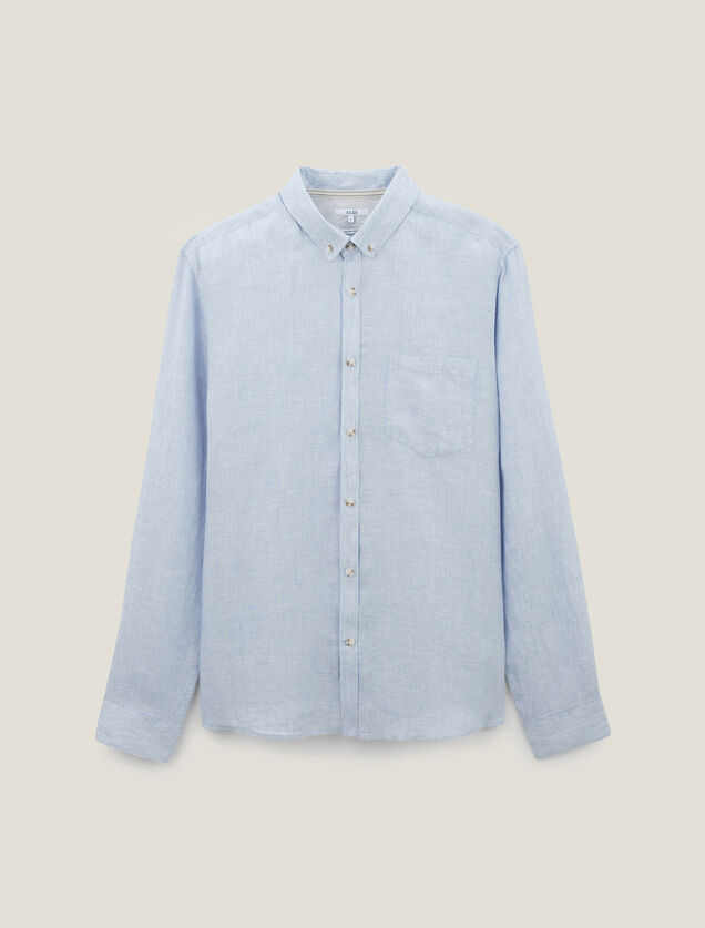 Chemise en lin regular col boutonn&eacute;