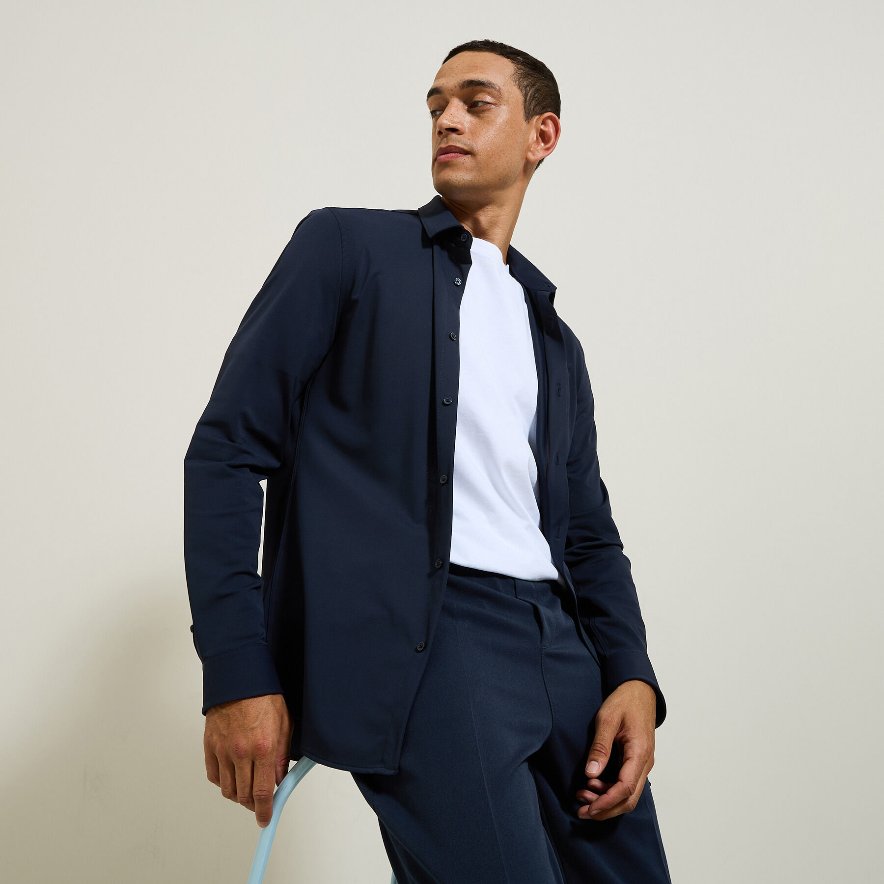 Chemise en polyamide elasthanne extra slim Bleu moyen Jules