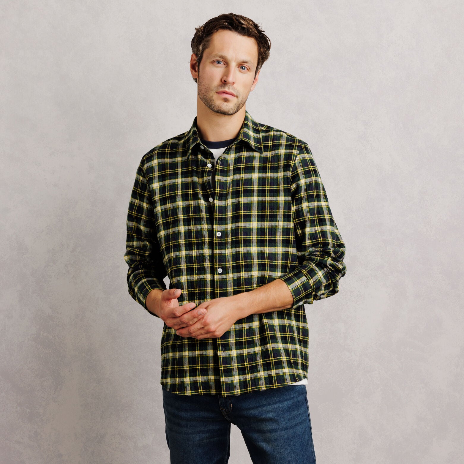Chemise regular col fran&ccedil;ais &agrave; carreaux