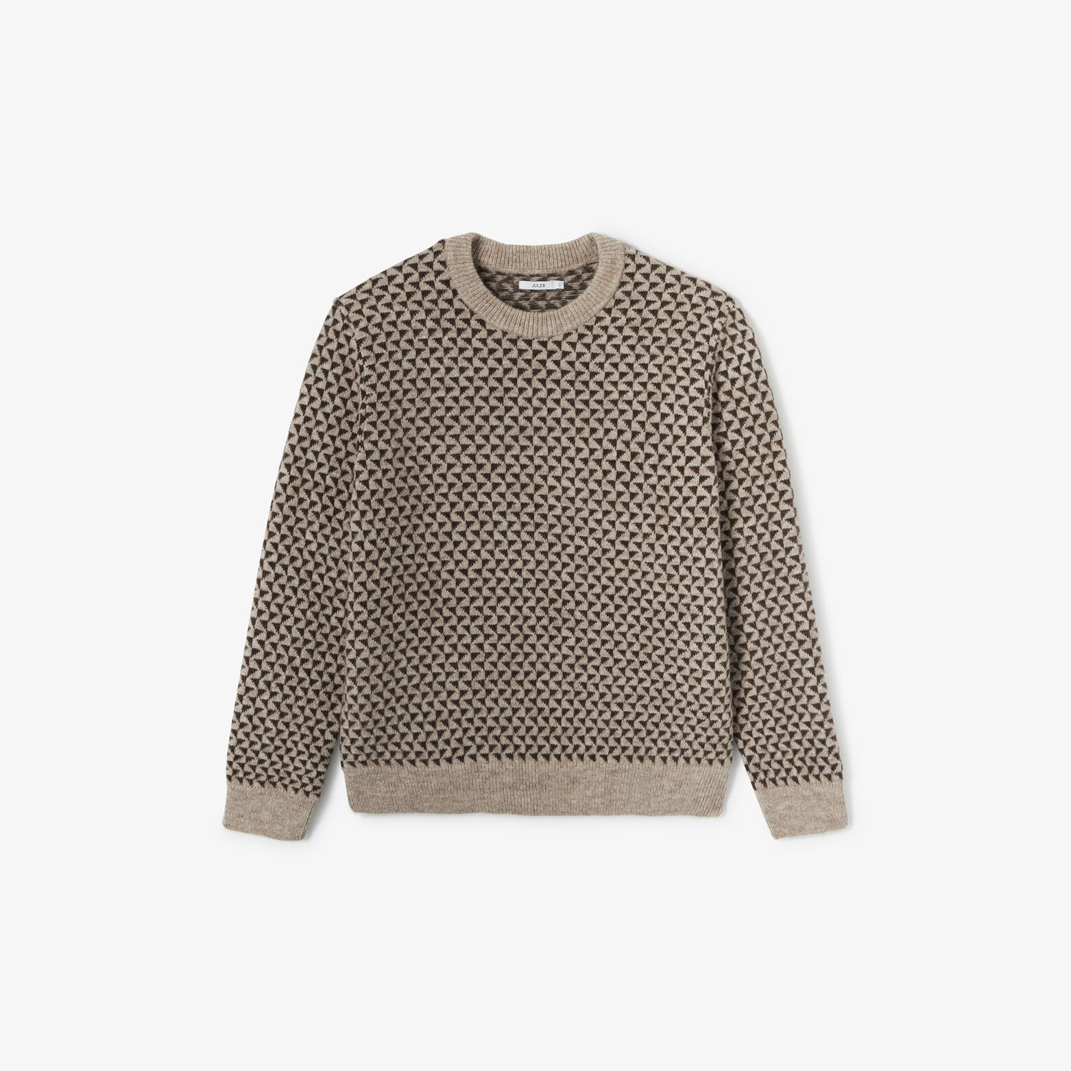 Pull col rond jacquard damier