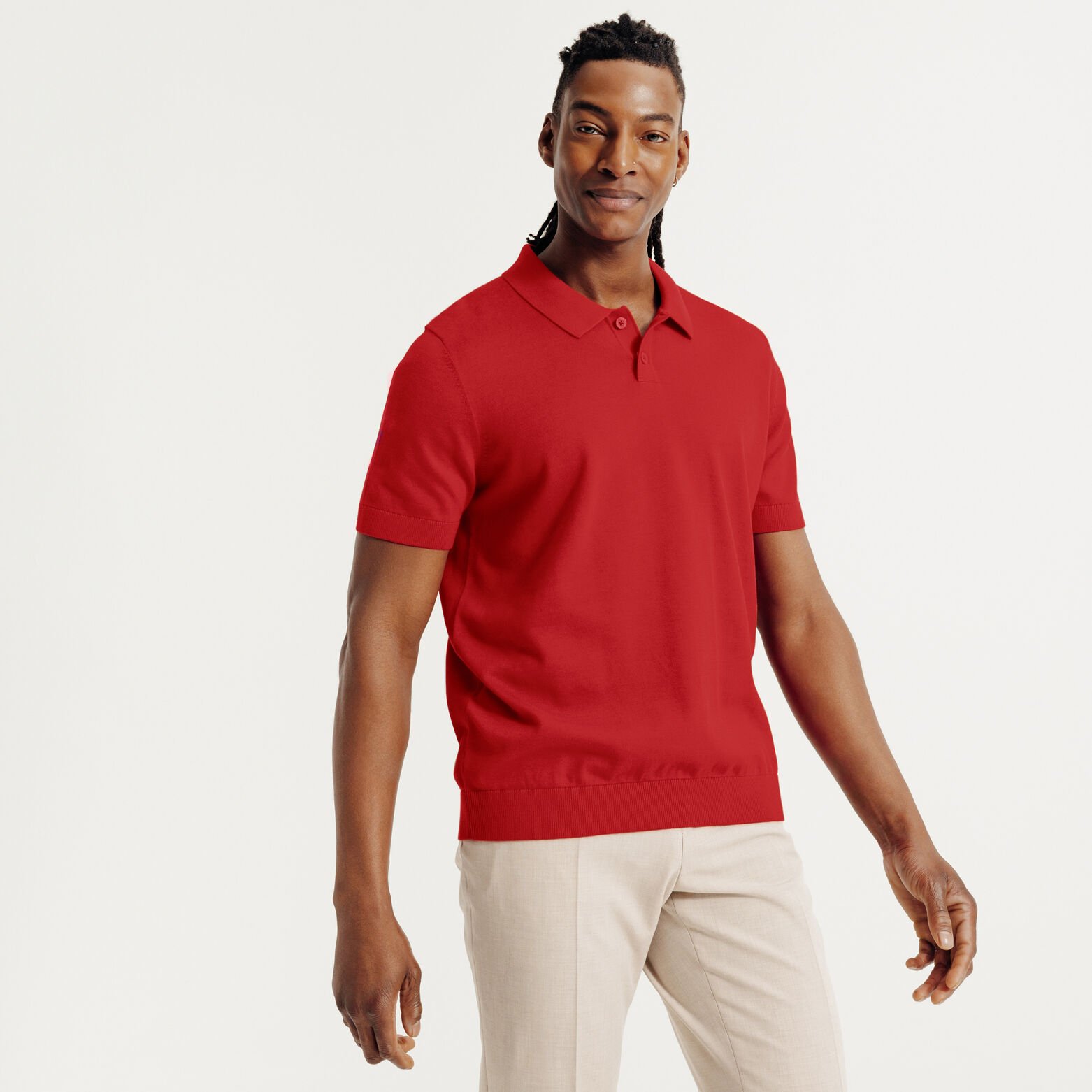 Polo en maille manches courtes col boutonn&eacute;