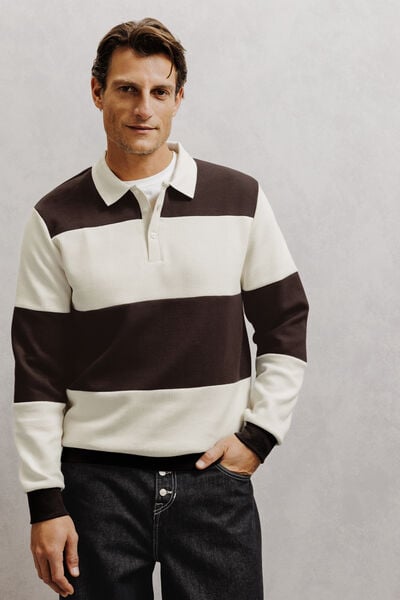 Sweat col polo larges rayures