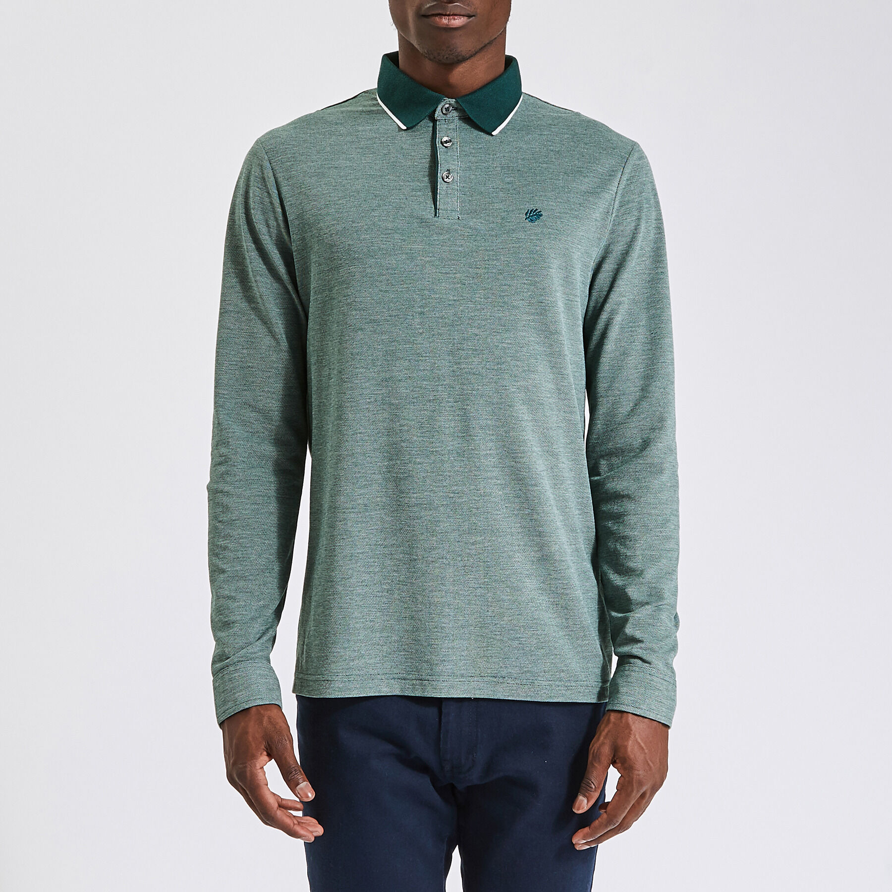 Polo manches longues piqu col contrast