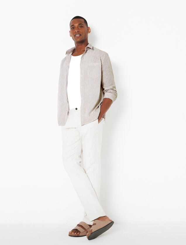Chemise en coton lin rayée col boutonné