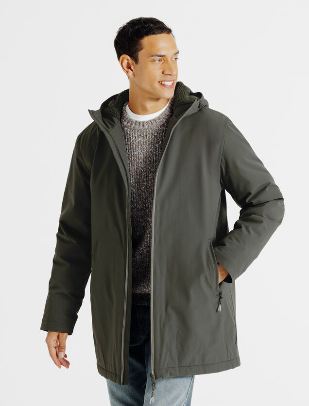 Parka longue &agrave; capuche doubl&eacute;e en sherpa