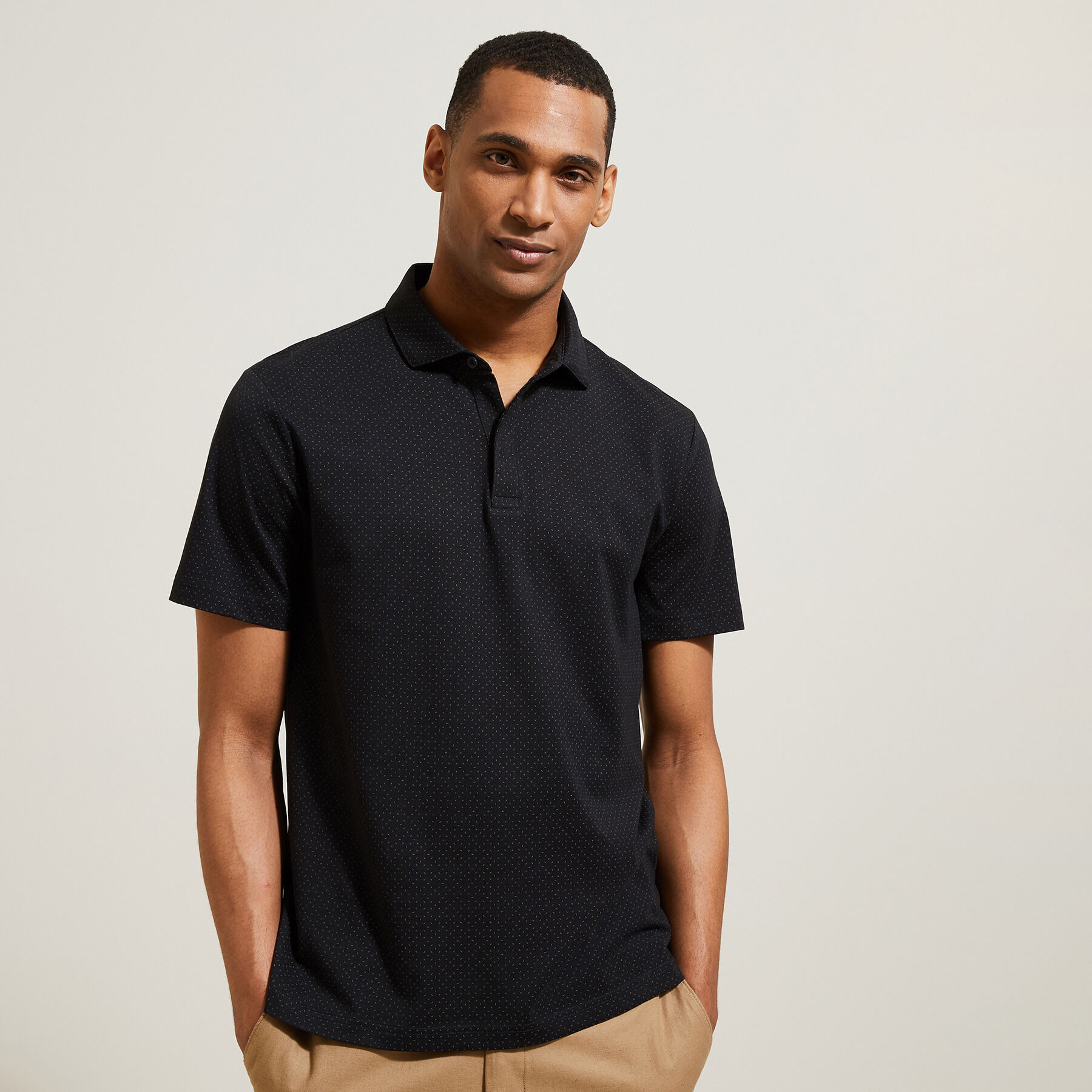 Polo manches courtes imprime col italien jersey Gris fonce Jules