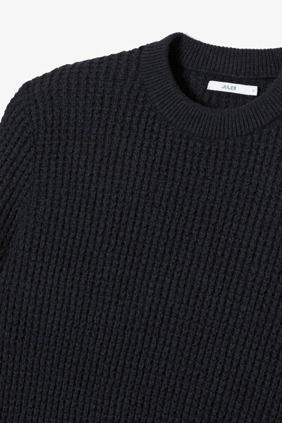 Pull col rond jeux de points fantaisie