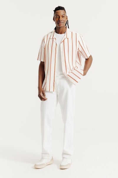 Chemisette en coton seersucker ray&eacute;e