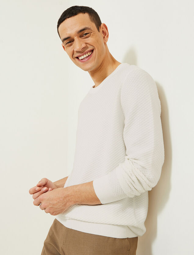 Pull col rond jeux de points fantaisie