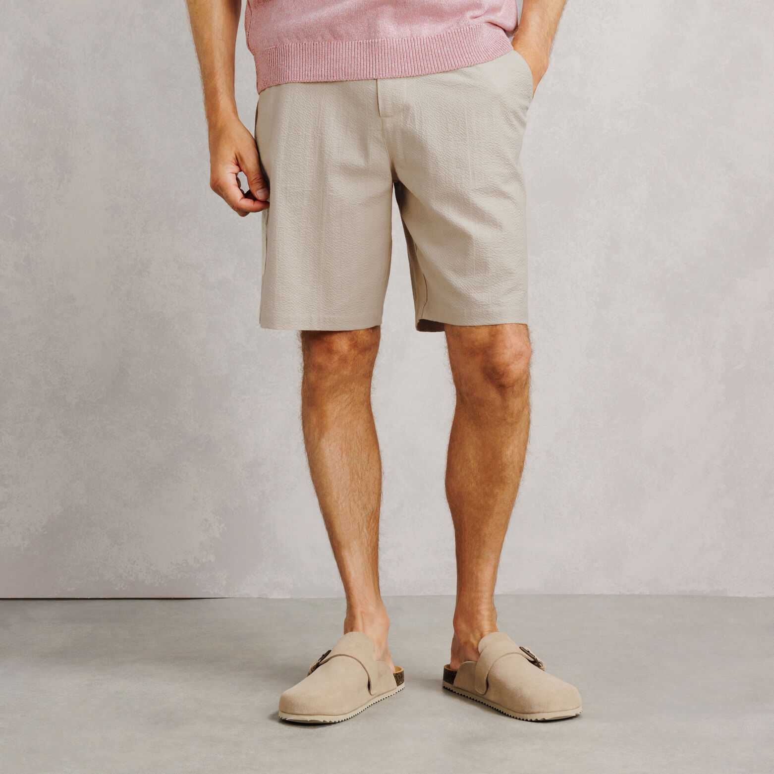 Ensemble chemisette et bermuda seersucker - Beige