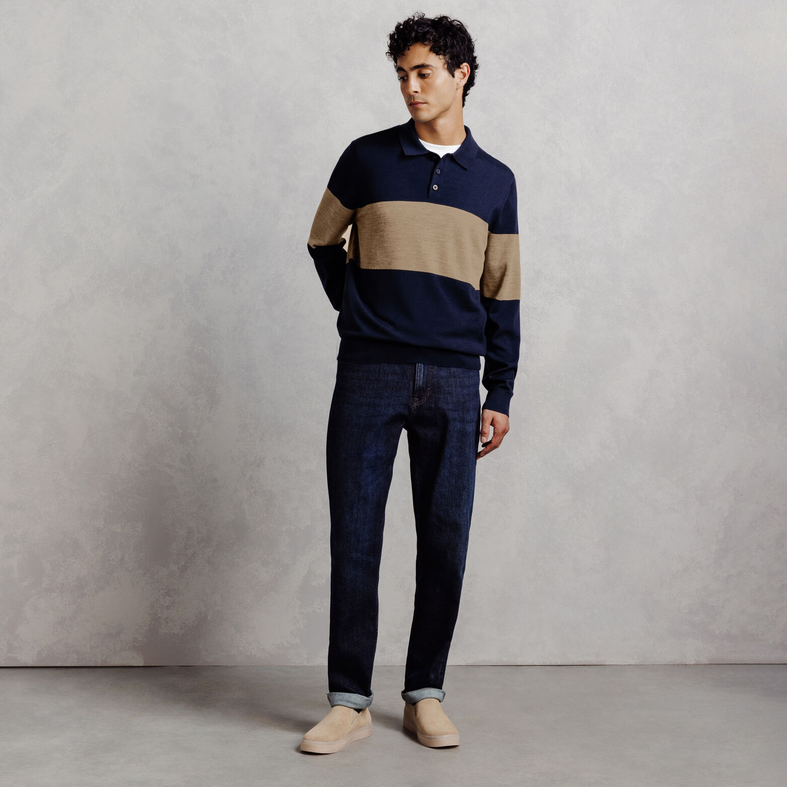 Pull col polo boutonn&eacute; 100% m&eacute;rinos