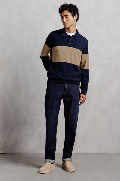Pull col polo boutonn&eacute; 100% m&eacute;rinos
