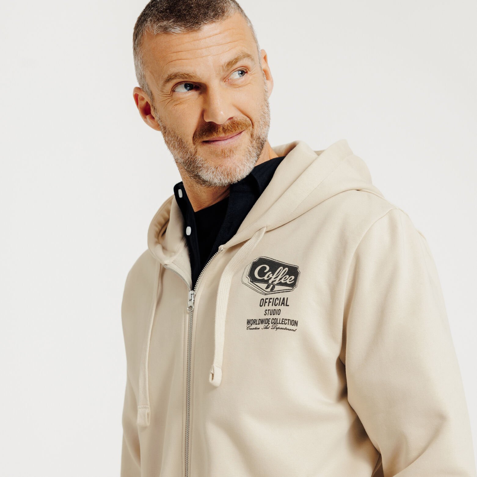 Sweat &agrave; capuche zipp&eacute; imprim&eacute;