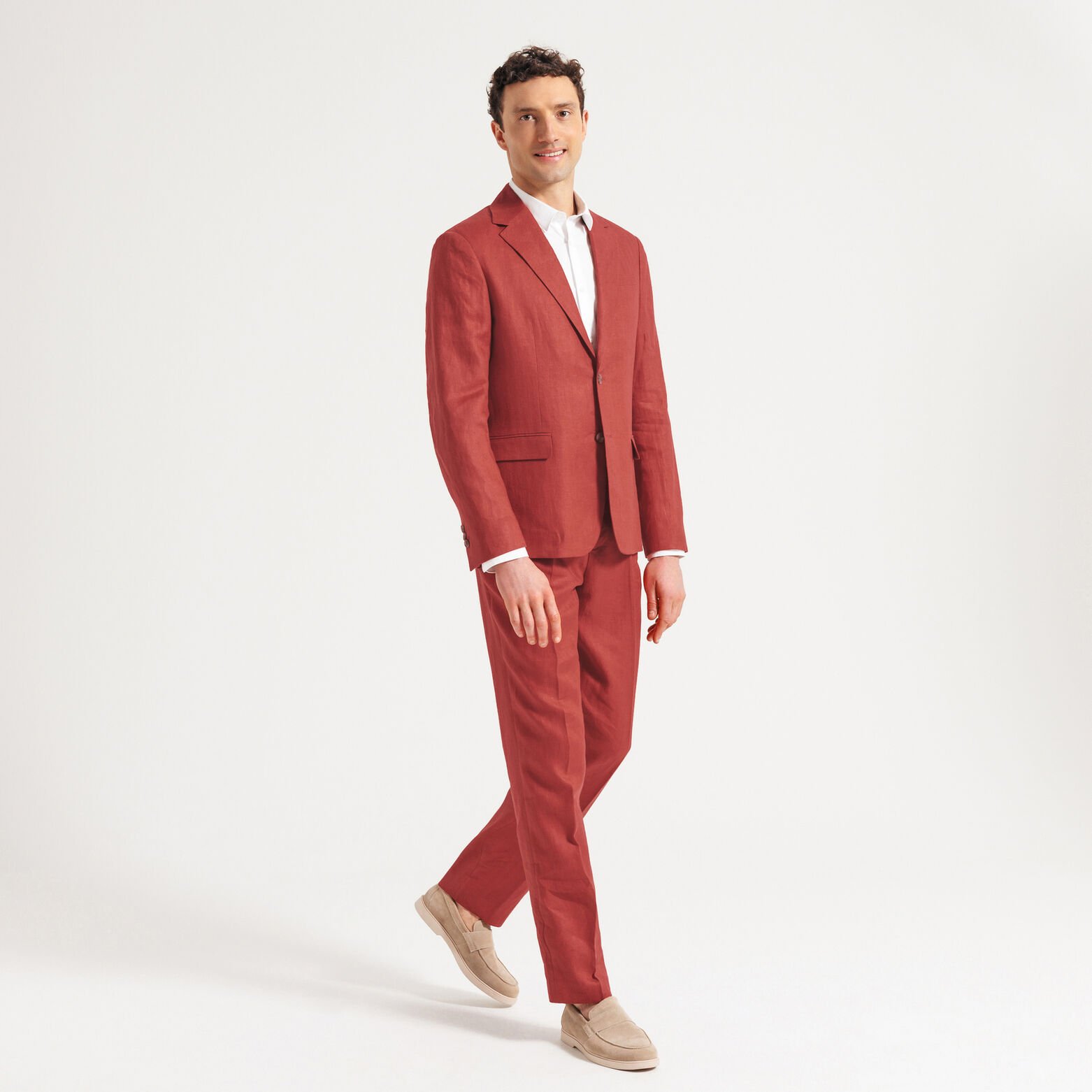 Pantalon de costume confort motif chevron 100% lin